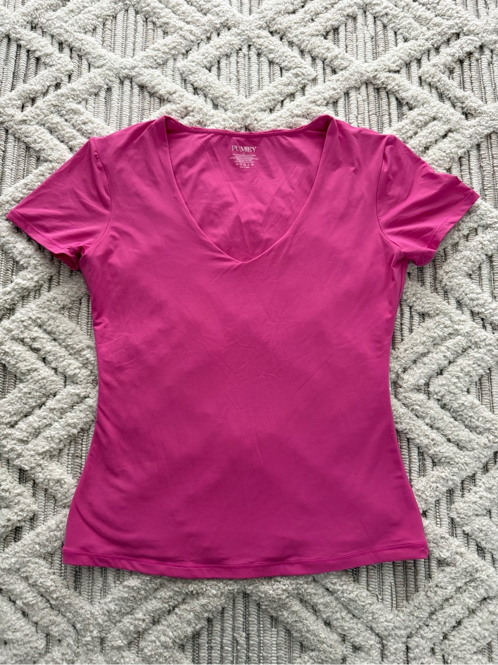 Pumiey Women's Pink V-Neck Short Sleeve T-Shirt
